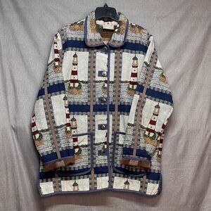 Blair Tapestry Jacket Lighthouse Nautical Coastal Cottage Core Button Front L